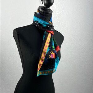 Laurel Burch Colorful Cat Patterned Silk Scarf Flowy Lightweight Vintage 11”x52”